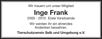 Traueranzeige von Inge Frank von Frankenpost