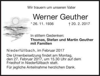 Traueranzeige von Werner Geuther von Neue Presse Coburg