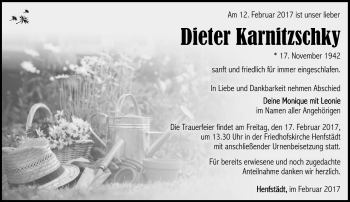 Traueranzeige von Dieter Karnitzschky von Südthüringer Presse