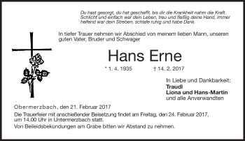 Traueranzeige von Hans Erne von Neue Presse Coburg