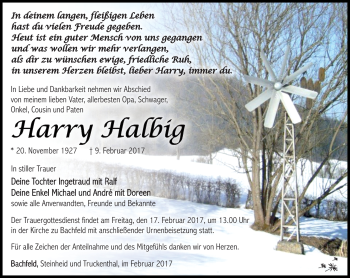 Traueranzeige von Harri Halbig von Südthüringer Presse