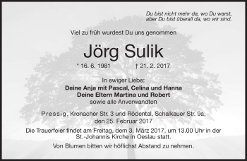 Traueranzeige von Jörg Sulik von Neue Presse Coburg