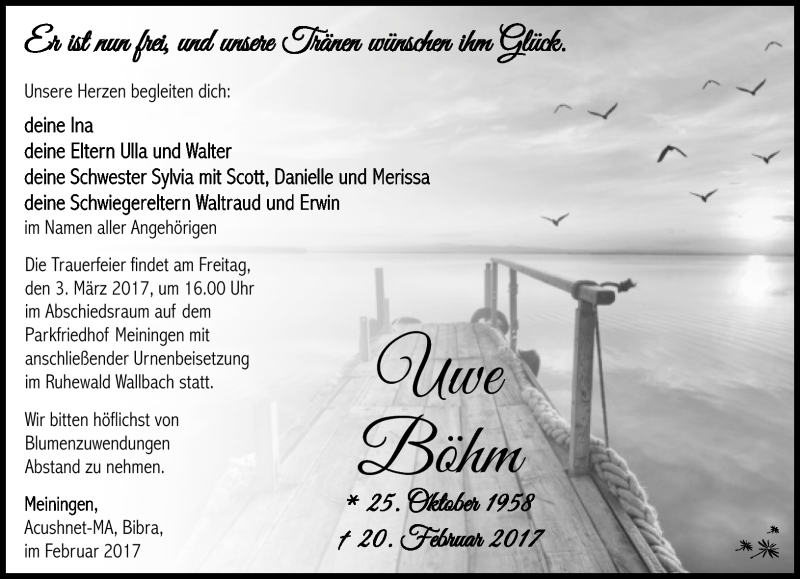  Traueranzeige für Uwe Böhm vom 25.02.2017 aus Südthüringer Presse
