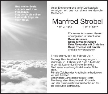 Traueranzeige von Manfred Strobel von Neue Presse Coburg