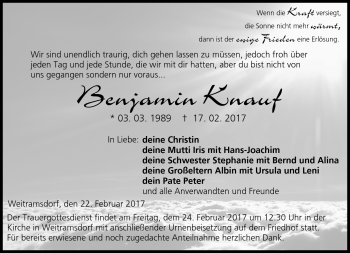 Traueranzeige von Benjamin Knauf von Neue Presse Coburg