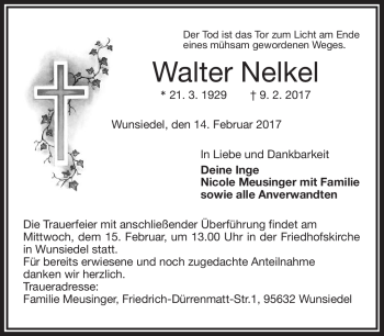 Traueranzeige von Walter Nelkel von Frankenpost