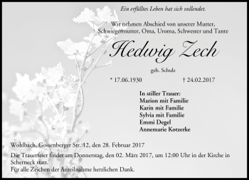 Traueranzeige von Hedwig Zech von Neue Presse Coburg