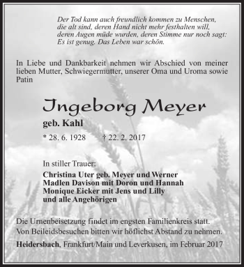 Traueranzeige von Ingeborg Meyer von Südthüringer Presse