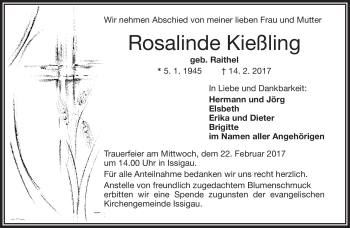 Traueranzeige von Rosalinde Kießling von Frankenpost