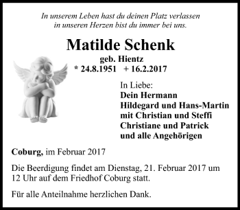 Traueranzeige von Matilde Schenk von Neue Presse Coburg