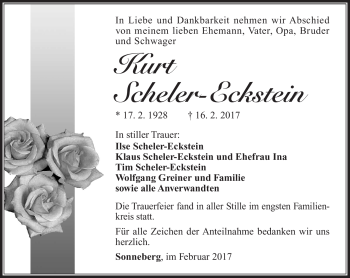 Traueranzeige von Kurt Scheler-Eckstein von Südthüringer Presse