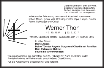 Traueranzeige von Werner Thon von Frankenpost