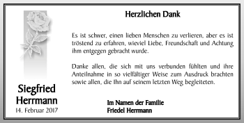 Traueranzeige von Siegfried Herrmann von Südthüringer Presse