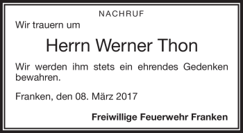 Traueranzeige von Werner Thon von Frankenpost