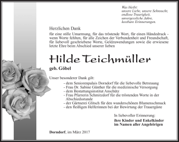 Traueranzeige von Hilde Teichmüller von Südthüringer Presse