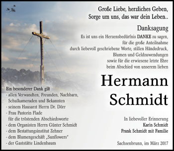 Traueranzeige von Hermann Schmidt von Südthüringer Presse