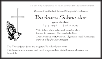 Traueranzeige von Barbara Schneider von Frankenpost