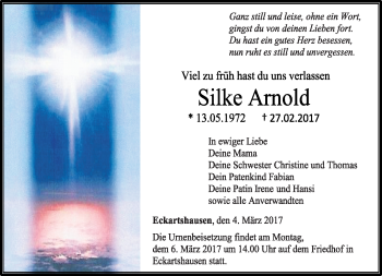 Traueranzeige von Silke Arnold von Neue Presse Coburg