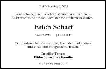 Traueranzeige von Erich Scharf von Frankenpost