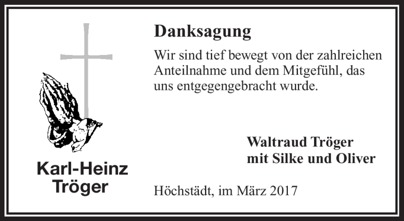  Traueranzeige für Karl-Heinz Tröger vom 11.03.2017 aus Frankenpost