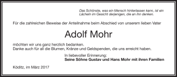 Traueranzeige von Adolf Mohr von Frankenpost