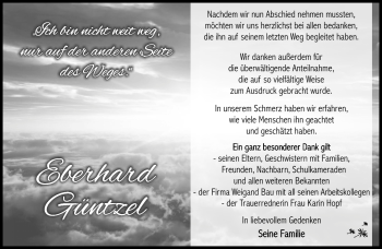 Traueranzeige von Eberhard Güntzel von Südthüringer Presse