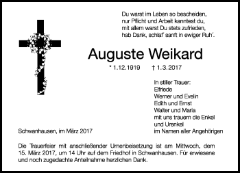 Traueranzeige von Auguste Weikard von Neue Presse Coburg