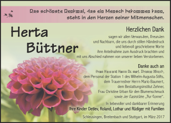 Traueranzeige von Herta Büttner von Südthüringer Presse