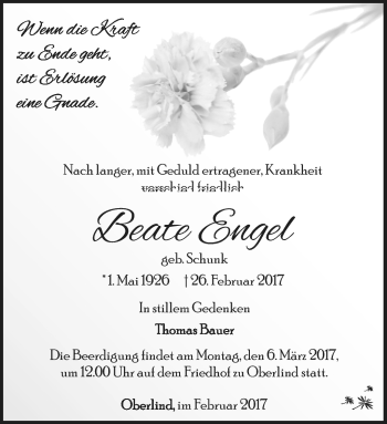 Traueranzeige von Beate Engel von Südthüringer Presse