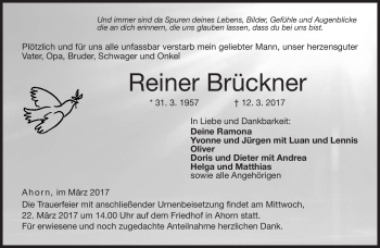 Traueranzeige von Reiner Brückner von Neue Presse Coburg