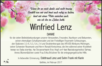 Traueranzeige von Winfried Lenz von Südthüringer Presse