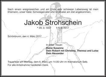 Traueranzeige von Jakob Strohschein von Frankenpost