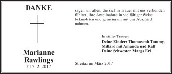Traueranzeige von Marianne Rawlings von Frankenpost