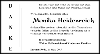 Traueranzeige von Monika Heidenreich von Südthüringer Presse