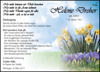 Traueranzeige von Helene Dreher von Südthüringer Presse