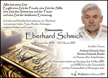 Traueranzeige von Eberhard Schmich von Südthüringer Presse