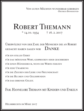Traueranzeige von Robert Themann von Frankenpost