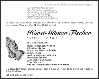 Traueranzeige von Horst-Günter Fischer von Südthüringer Presse