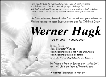 Traueranzeige von Werner Hugk von Südthüringer Presse