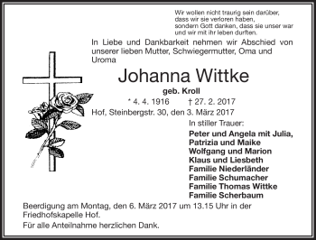 Traueranzeige von Klaus Wittke von Frankenpost