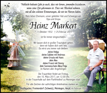 Traueranzeige von Heinz Markert von Südthüringer Presse