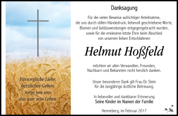 Traueranzeige von Helmut Hoßfeld von Südthüringer Presse