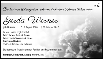 Traueranzeige von Gerda Werner von Südthüringer Presse