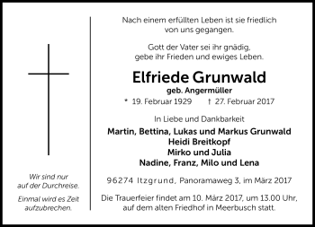 Traueranzeige von Elfriede Grunwald von Neue Presse Coburg