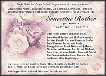 Traueranzeige von Rohter Ernstine von Südthüringer Presse