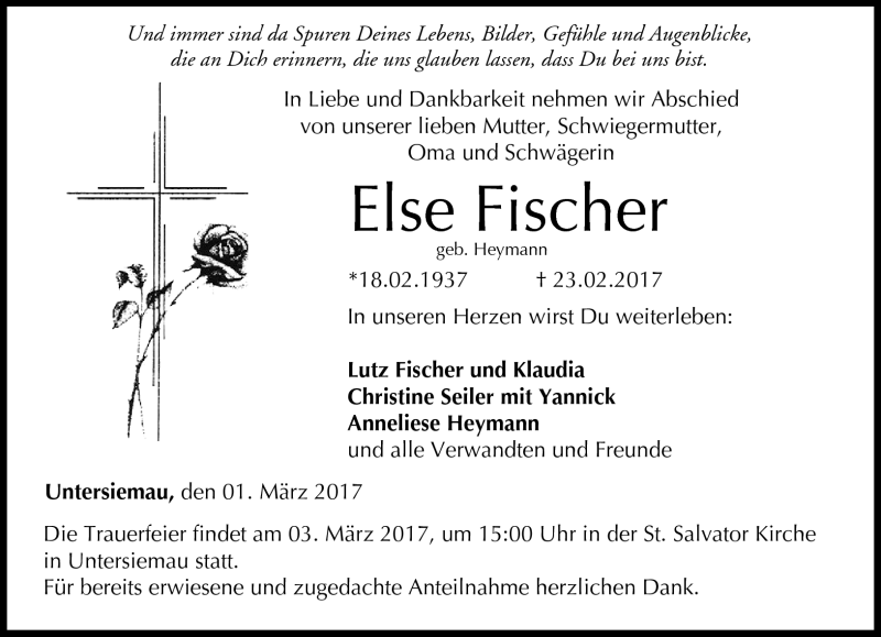  Traueranzeige für Else Fischer vom 01.03.2017 aus Neue Presse Coburg