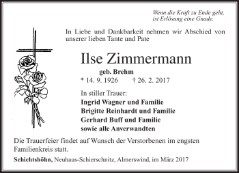 Traueranzeige von Ilse Zimmermann von Südthüringer Presse
