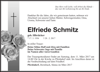 Traueranzeige von Elfriede Schmitz von Südthüringer Presse