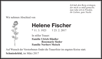 Traueranzeige von Helene Fischer von Südthüringer Presse