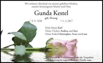 Traueranzeige von Gunda Kestel von Neue Presse Coburg